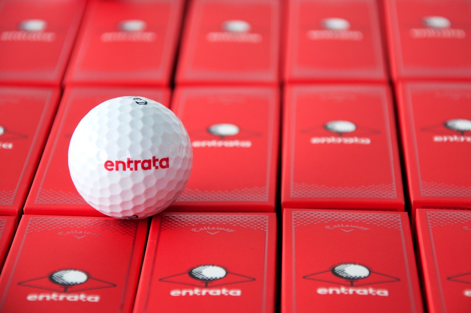 Entrata golf ball on campaign packaging